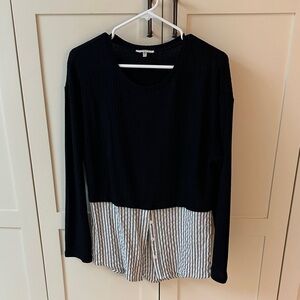JODIFL Preppy Black Waffle Knit Sweater with Mock Shirt Bottom Size Small